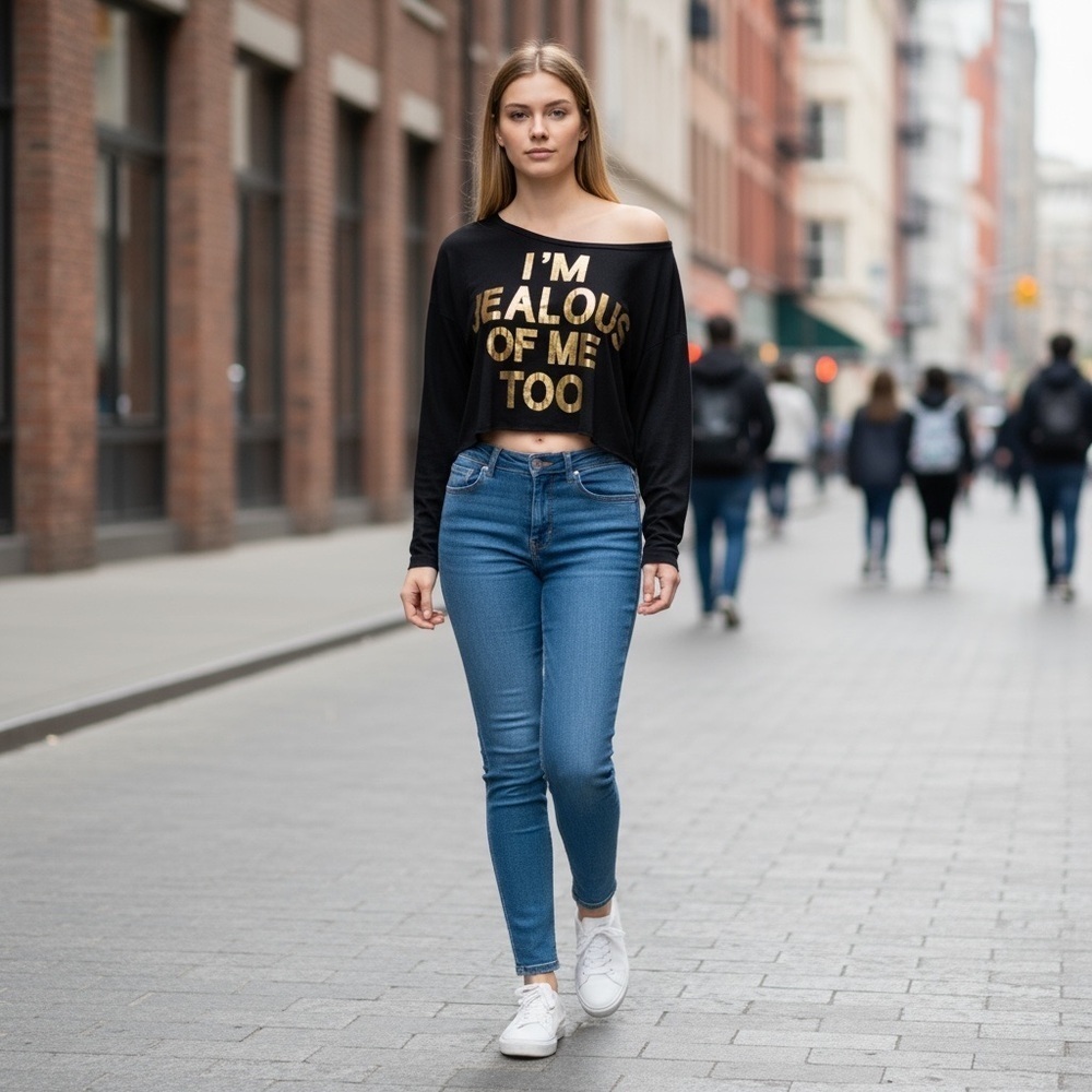 Black Long Sleeve Boat Neck Crop Top
New